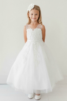 Girls Dress Style 5719 - Organza Dress with Floral Appliques in Choice of Color