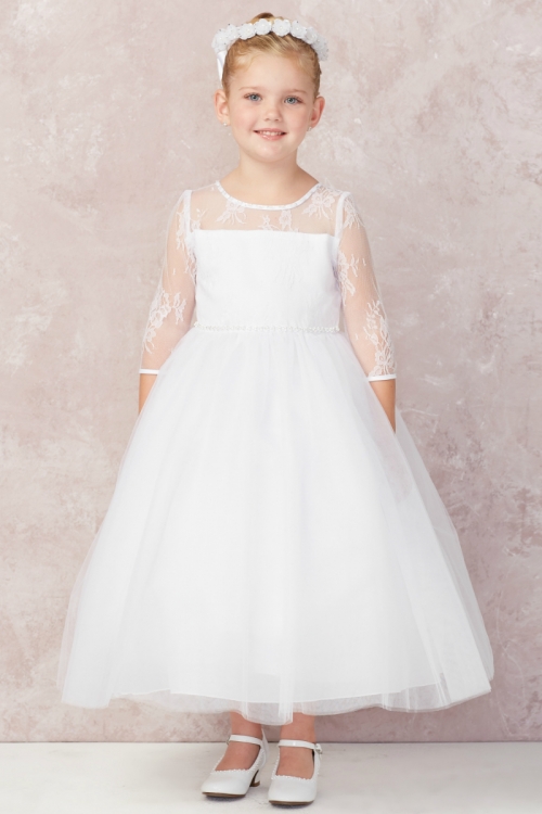 Girls White Glitter Rhinestone Cross Detail Communion Flower Girl Veil Tip Top Kids