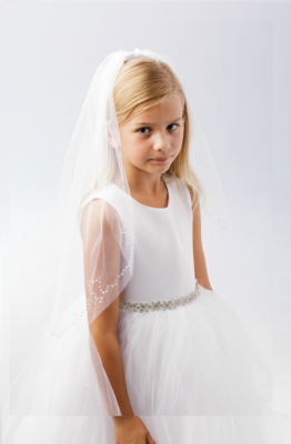 First Holy Communion Veil- Style 693- Beaded Detail Offered in White