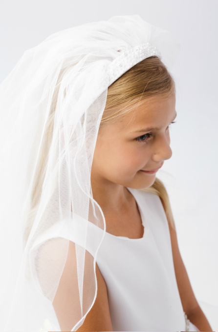 First Holy Communion Headband with Veil- Style 713- Choice of Color
