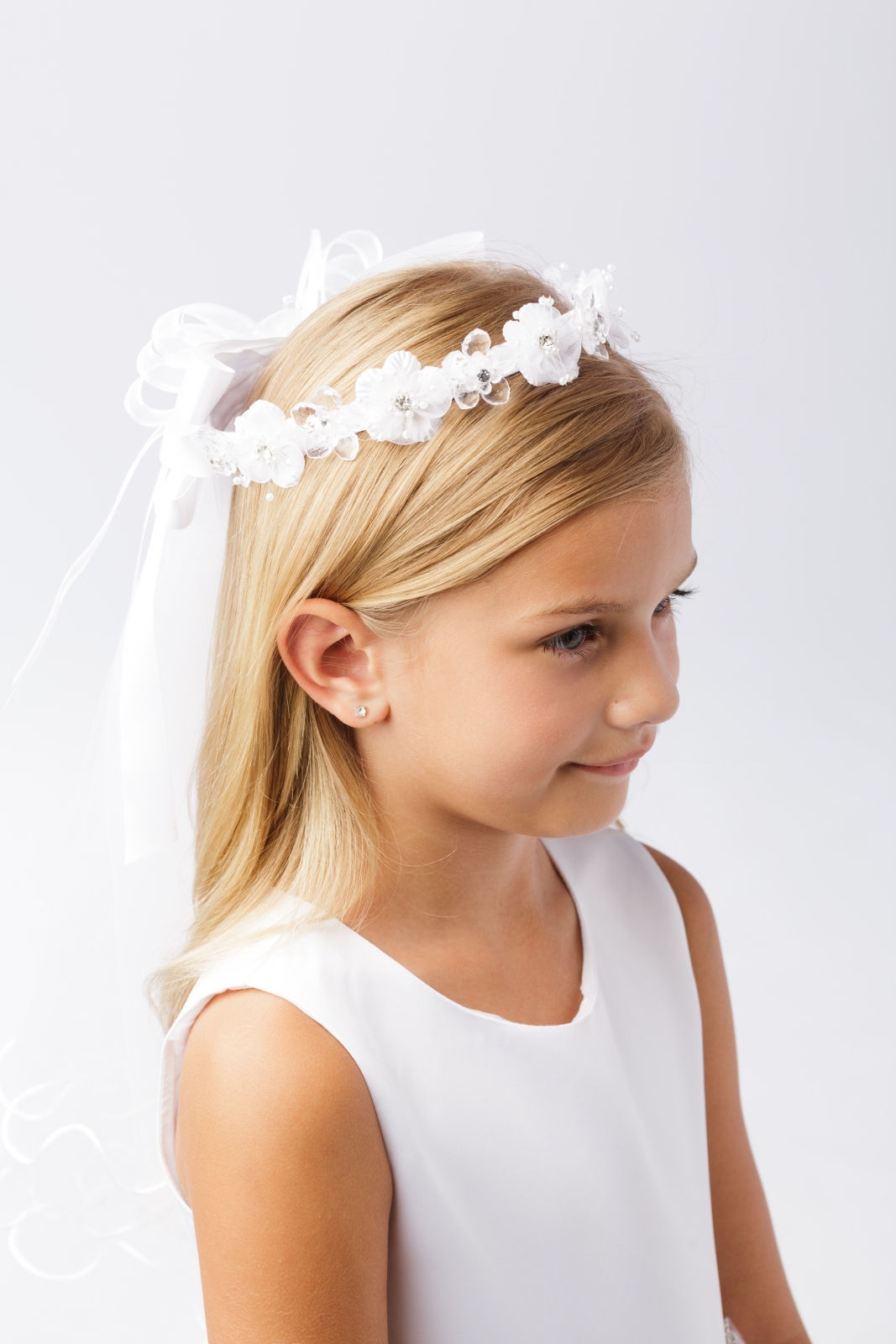 Tt 730 First Holy Communion Flower Girl Head Wreath And Veil Style 730 White Only Headpieces Flower Girl Dresses Flower Girl Dress For Less
