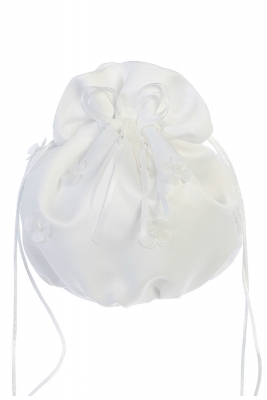 Flower Girl and Communion WHITE Purse Style B12 Applied Flowers
