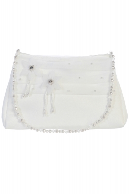 Flower Girl and Communion Purse Style B19- Satin 2 Flower with Pearl Handle