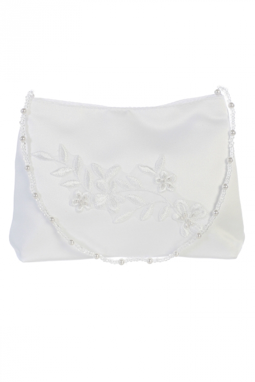 Flower Girl and Communion Purse Style B20- Embroidered Satin with Bead Handle