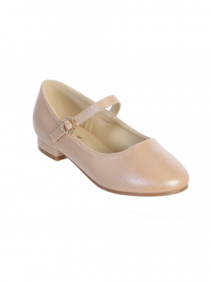Girls Mary Jane Shoe with Mini Heel and Strap in Nude Pink