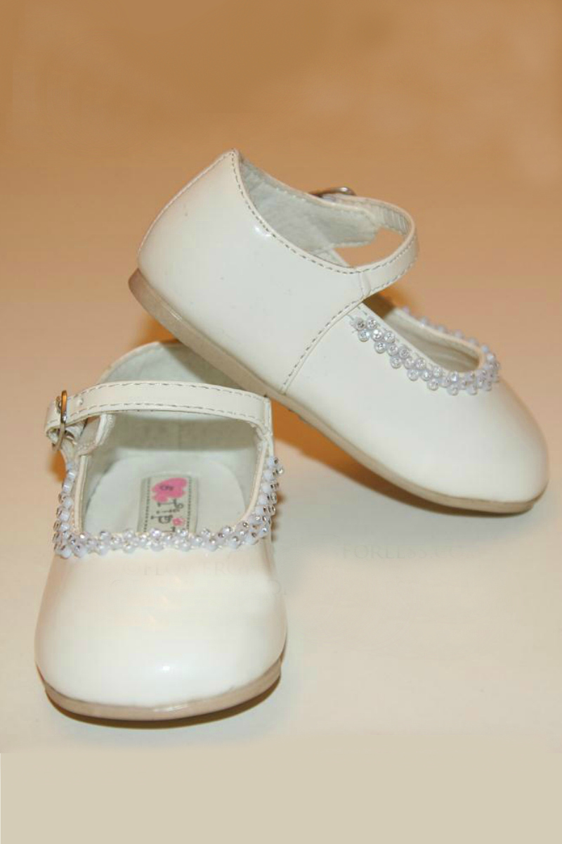 Flower Girl Shoe Style S49 - Soft Patent Shoe with Cute Flower Detailing- Infant and Toddler Size