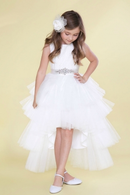 White Lace and Tulle High Low Dress
