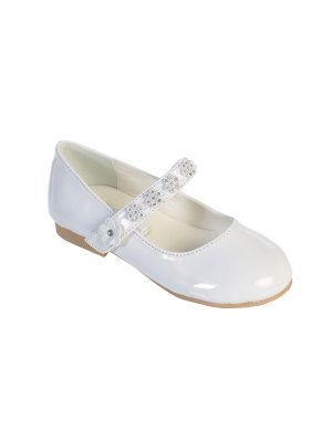 Flower Girl Shoe Style S68 - Soft Patent Shoe with Strap and Rhinestone Detailing