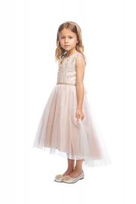 Pink Luxe Jacquard Hi-Low Dress with Crystal Tulle