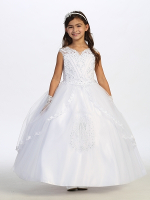 Maria Embroidered Dress with Rhinestone Studded Bodice and Split Lace Skirt