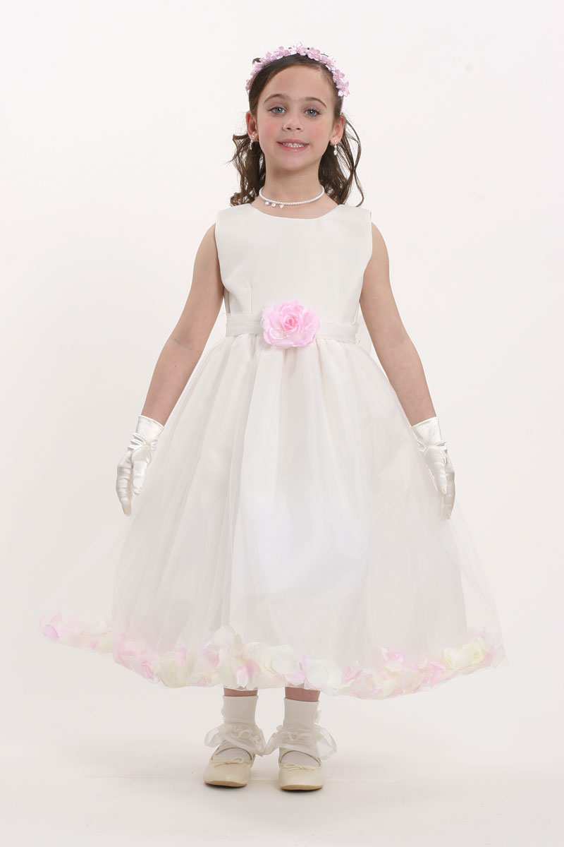 MB_152TP Flower Girl Petal Dress White or Ivory Sleeveless Satin