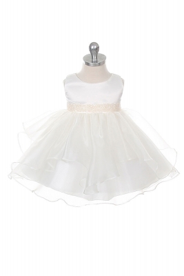 SALE_Girls Dress Style B111 - Ivory Sleeveless Satin and Organza Dress