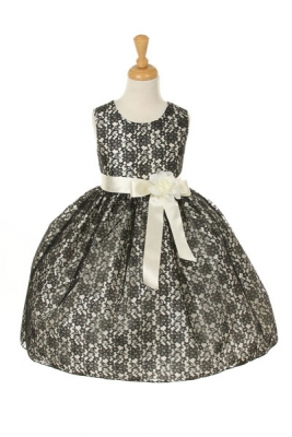 Girls Dress Style 1132- BLACK Dress with Choice of Sash and Flower