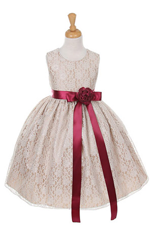 CC_1132CHBUR - Girls Dress Style 1132- CHAMPAGNE Taffeta and Lace Dress ...