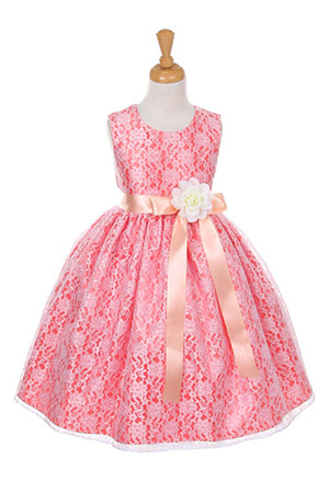CC_1132COPH - Girls Dress Style 1132- CORAL Dress with Peach Sash and ...