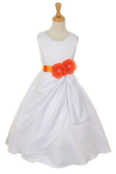orange and white flower girl dresses