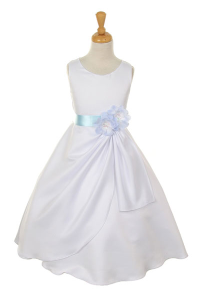 flower girl dresses with blue ribbon