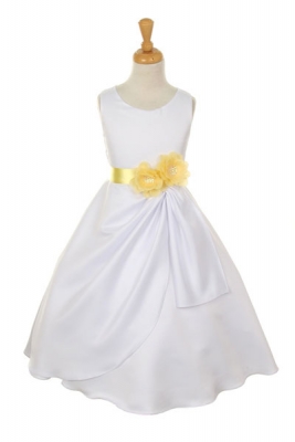 Girls Dress Style 1165- Choice of White or Ivory Dress with Yellow  Ribbon and Flower