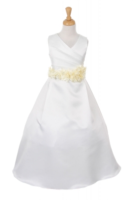Girls Dress Style 1186- IVORY Dress with Ivory FLOWER Sash