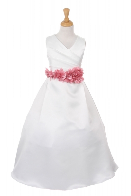 Girls Dress Style 1186- IVORY Dress with Rose FLOWER Sash