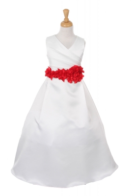 Girls Dress Style 1186- Choice of WHITE or IVORY Dress with Red FLOWER Sash