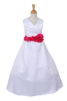 Girls Dress Style 1186- Choice of WHITE Dress with Fuchsia FLOWER Sash