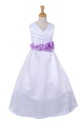 Girls Dress Style 1186- Choice of WHITE Dress with Lavender FLOWER Sash