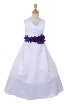 Girls Dress Style 1186- Choice of WHITE Dress with Purple FLOWER Sash