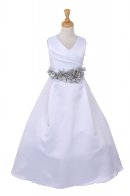 Girls Dress Style 1186- Choice of WHITE Dress with Silver FLOWER Sash