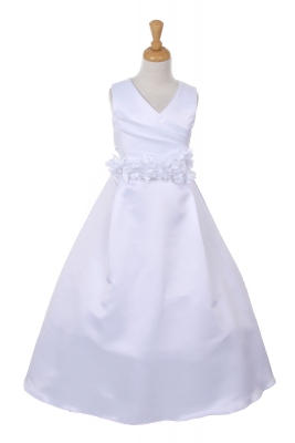 Girls Dress Style 1186- Choice of WHITE or IVORY Dress with White FLOWER Sash