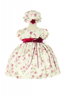 Girls Dress Style ME730-839- Short Sleeve Jacquard Dress with Printed Floral