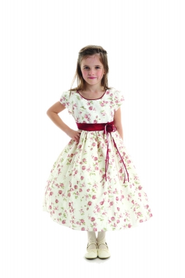Girls Dress Style ME730-839- Short Sleeve Jacquard Dress with Printed Floral