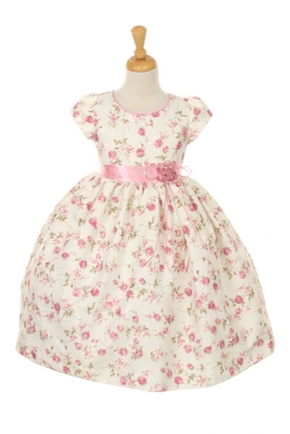 Girls Dress Style ME730-839- Short Sleeve Jacquard Dress with Printed Floral