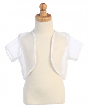 White Short Sleeved Sheer Organza Bolero Style 1105