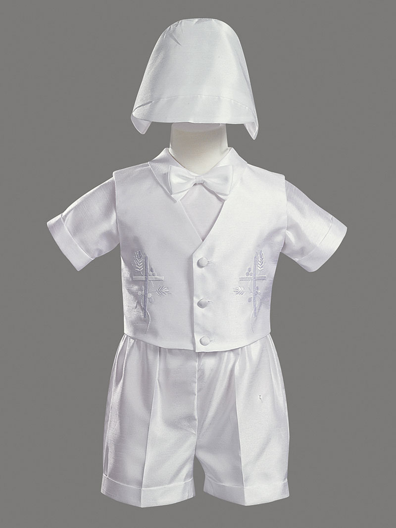 Boys Baptism-Christening Vest Set Style 8470- Embroidered Shantung Vest and Shor