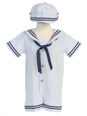 Romper Style G255- Cotton Seersucker Sailor Romper with Hat