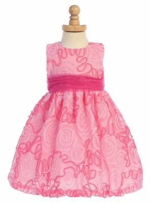 Girls Dress Style M649- FUCHSIA Sleeveless Tulle with Ribbon Dress