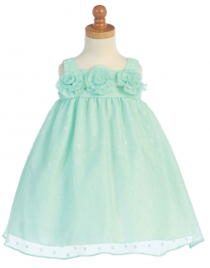 Girls Dress Style M661- MINT GREEN Sleeveless Babydoll Polka Dot Burnout Dress
