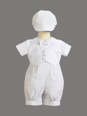 Boys Baptism-Christening Romper Style TYLER- Short Sleeved Romper with Pique Vest
