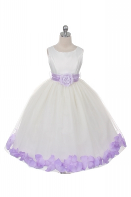 Flower Girl Dress Style 152-Choice of White or Ivory Dress with Lilac Sash and Petals