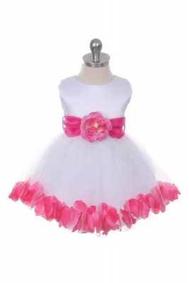 Flower Girl Dress Style 152-Choice of White or Ivory Dress with Fuchsia Sash and