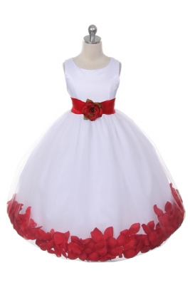 Flower Girl Dress Style 152-Choice of White or Ivory Dress with Red Sash and Petals