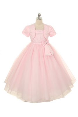 Girls Dress Style 1012- PINK Sleeveless Satin Tulle Dress with Beaded Detailing