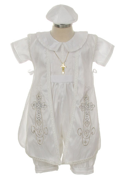 Boys Christening and Baptism Set Style RB206- WHITE Jumper Suit with Stole