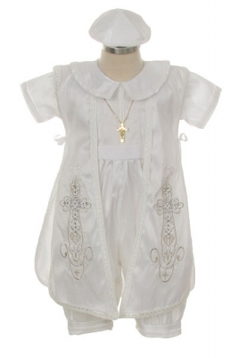 Boys Christening and Baptism Set Style RB206- WHITE Jumper Suit with Stole