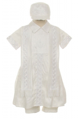 Boys Style RB301- WHITE Silk Baptism and Christening Set with Stole