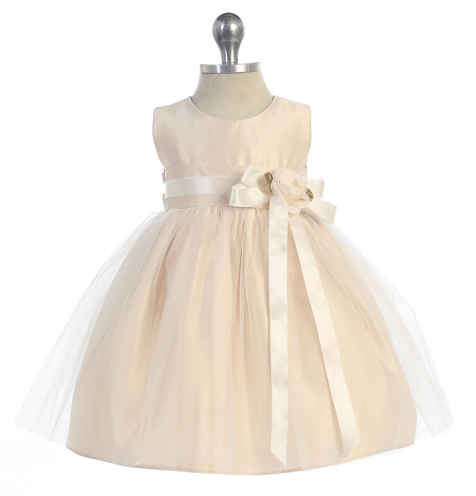 Girls Dress Style 402- CHAMPAGNE-Sleeveless Satin and Tulle Dress