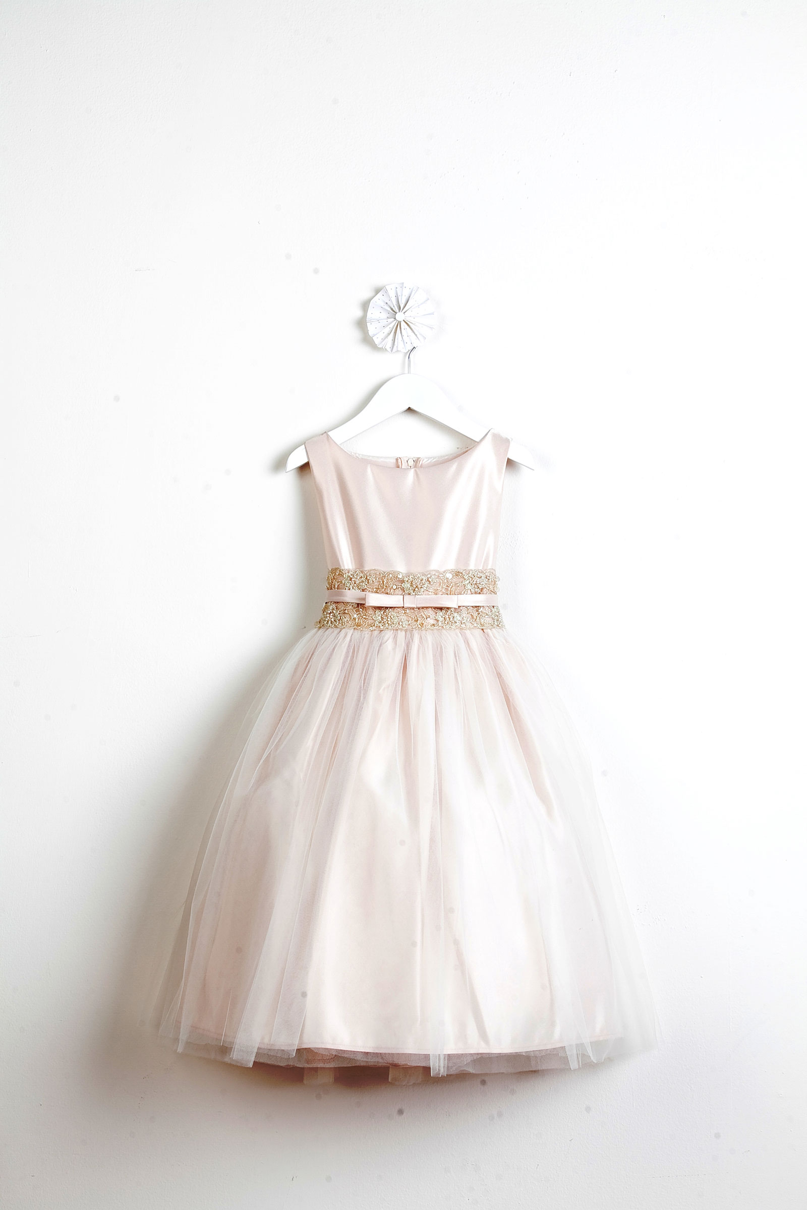 Satin with Metallic Lace Dress in Champagne