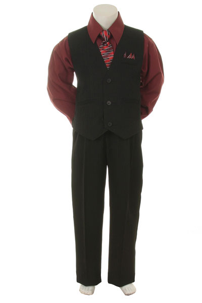 SN_7000BUR - Boys Vest Set Style 7000- BURGUNDY Shirt with BLACK Vest ...