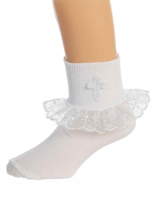 Girls Sock Style 8014- Girls Baptism, Christening and First Holy Communion socks with organza ruffle